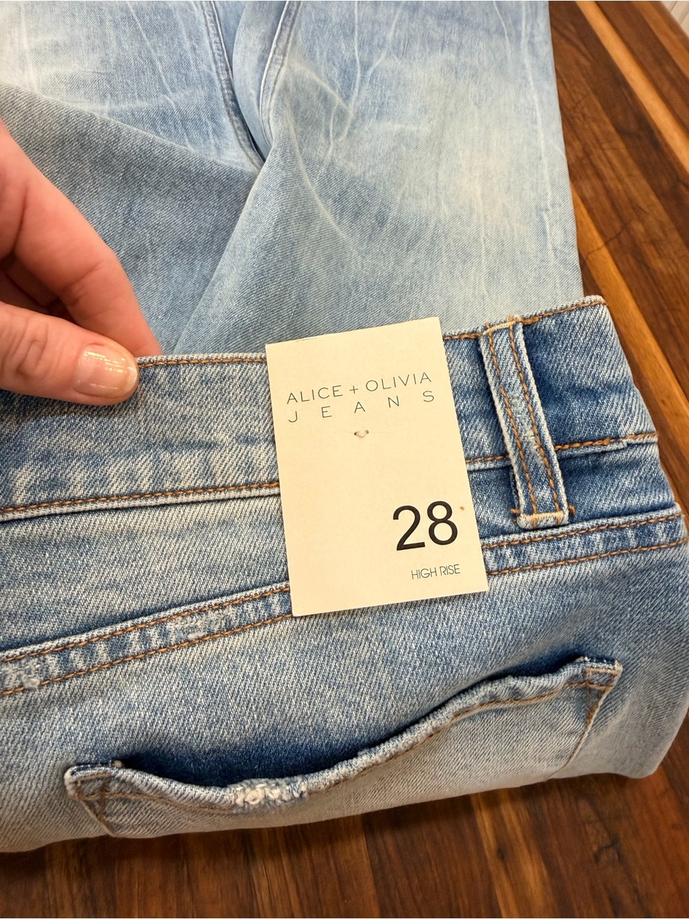 NWT - Alice + Olivia High Rise Embellished Straight Jeans Weezy in Brooklyn Blue - Picture 8 of 16
